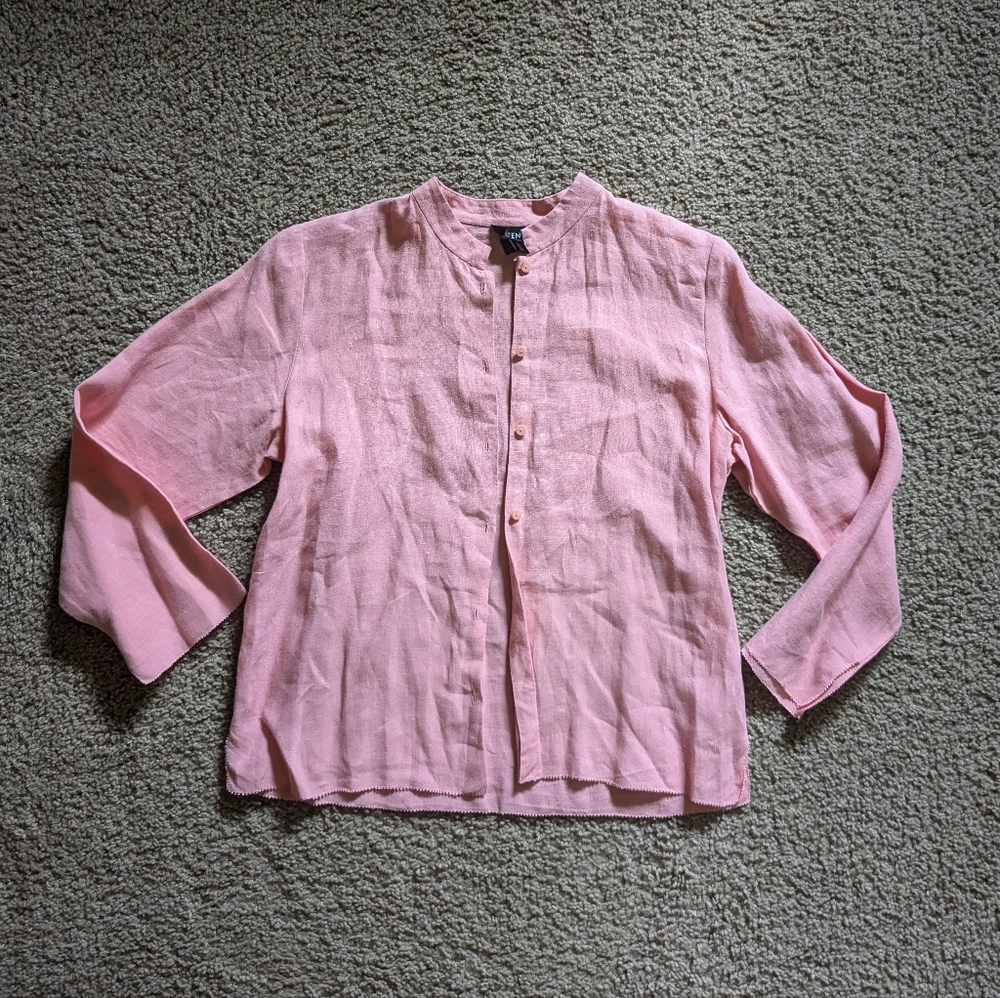 Eileen Fisher Women's Long Sleeve Linen Button Up Blouse Top Size petite small